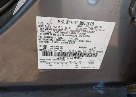 2018 Ford Ecosport S z USA, uszkodzony, nr VIN MAJ3P1RE5JC186024